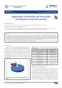 Exploitation of Oil Fields and Sustainable Development of the Environment