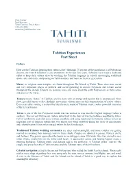 Tahitian Experiences Fact Sheet