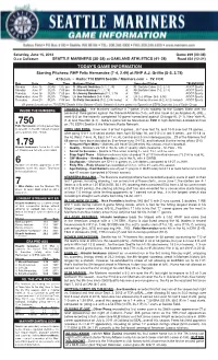 06-15-2013 Mariners Game Notes