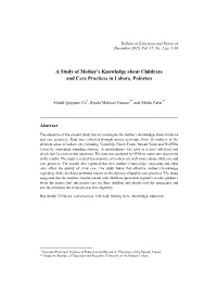 A Study of Mother's Knowledge About Childcare and Care Practices In