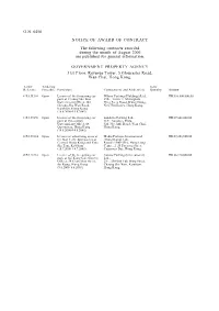G.N. 6458 NOTICE of AWARD of CONTRACT the Following Contracts Awarded During the Month of August 2000 Are Published for General Information