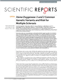 Heme Oxygenase-1 and 2 Common Genetic Variants and Risk for Multiple Sclerosis Received: 29 October 2015 José A