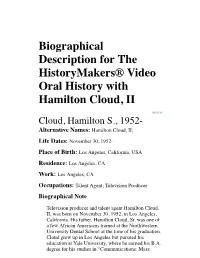 Biographical Description for the Historymakers® Video Oral History with Hamilton Cloud, II