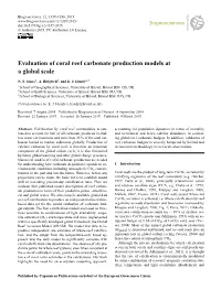 Evaluation of Coral Reef Carbonate Production Models at a Global Scale