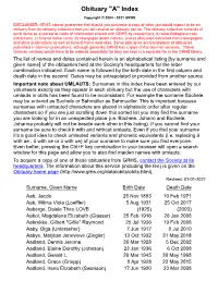 Obituary "A" Index