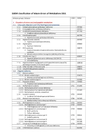 SSIEM Classification of Inborn Errors of Metabolism 2011