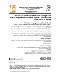 Status and Production Practices of Vegetable African Nightshade (S Olanum Nigrum L.) in Selected Communities of Kenya