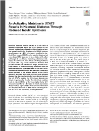An Activating Mutation in STAT3 Results in Neonatal Diabetes Through Reduced Insulin Synthesis