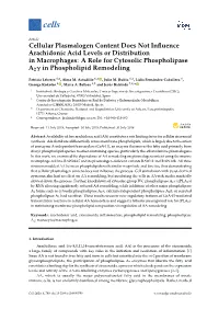 Cellular Plasmalogen Content Does Not Influence Arachidonic Acid Levels Or Distribution in Macrophages