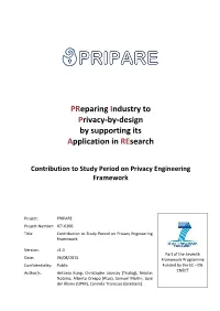 Contribution to Study Period on Privacy Engineering Framework