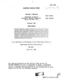 ELEMENTARY PARTICLE THEORY William J