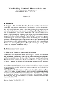 3 "Re-Thinking Hobbes's Materialistic and Mechanistic Projects "