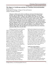 Christian Environmentalism the Impact of Anthropocentrism On