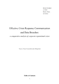 Effective Crisis Response Communication and Data Breaches: a Comparative Analysis of Corporate Reputational Crises
