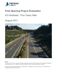 Post Opening Project Evaluation A3 Hindhead - Five Years After
