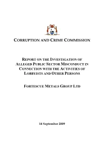 Report on the Investigation of Alleged Public Sector Misconduct in Connection with the Activities of Lobbyists and Other Persons