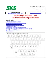 Turkish Q Keyboard Label Instructions and Specifications
