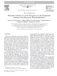 Molecular Evidence for Recent Divergence of Lake Tanganyika Endemic Crabs (Decapoda: Platythelphusidae)