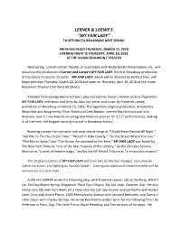 My Fair Lady” to Return to Broadway Next Spring
