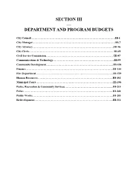 Section Iii — Department and Program Budgets
