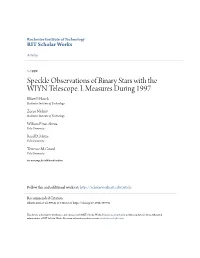 Speckle Observations of Binary Stars with the WIYN Telescope. I