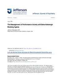 The Management of Performance Anxiety with Beta-Adrenergic Blocking Agents
