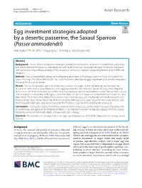 Egg Investment Strategies Adopted by a Desertic Passerine, the Saxaul