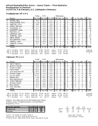 Official Basketball Box Score -- Game Totals -- Final Statistics Presbyterian Vs Clemson 11/07/19 7 at Clemson, S.C