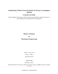 Synthesizing Vehicle Cornering Modes for Energy Consumption Analysis Craig Steven Fedor Master of Science in Mechanical Engineer
