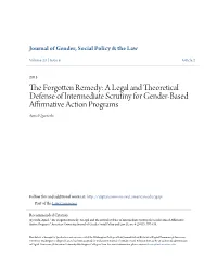 A Legal and Theoretical Defense of Intermediate Scrutiny for Gender-Based Affirmative Action Programs Ajmel Quereshi