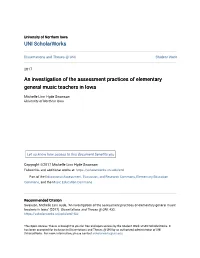 An Investigation of the Assessment Practices of Elementary General Music Teachers in Iowa