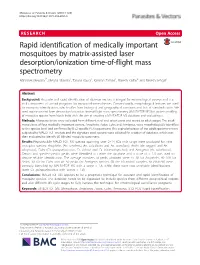 Rapid Identification of Medically Important Mosquitoes by Matrix
