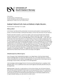 Studying Traditional Crafts: Goals and Methods in Higher Education