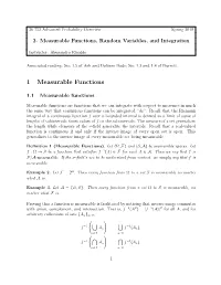 1 Measurable Functions