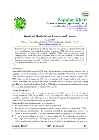 Genetically Modified Crops-Problems and Prospects