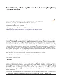 Towards Structuring an Arabic-English Machine-Readable Dictionary Using Parsing Expression Grammars