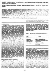 RABBIT Calicivirus: UPDATE on a NEW BIOLOGICAL CONTROL for PEST RABBITS in AUSTRALIA