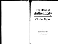 The Ethics of Authenticity Charles Taylor