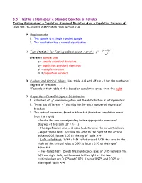 8.5 Testing a Claim About a Standard Deviation Or Variance