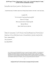 Speech Sound Acquisition of Hong Kong Cantonese a Population