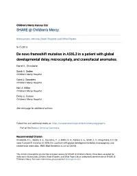 De Novo Frameshift Mutation in ASXL3 in a Patient with Global Developmental Delay, Microcephaly, and Craniofacial Anomalies