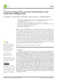 Long Non-Coding Rnas and Their Potential Roles in the Vector–Host–Pathogen Triad