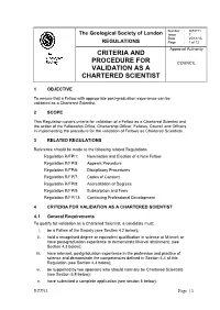 Regulation R/FP/11: Criteria and Procedure for Validation As a Chartered Scientist