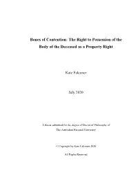 The Right to Possession of the Body of the Deceased As a Property Right