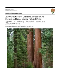 A Natural Resource Condition Assessment for Sequoia and Kings Canyon National Parks Appendix 15C - Animals of Conservation Concern, HUC Assessment Methods