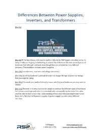 Differences Between Power Supplies, Inverters, and Transformers