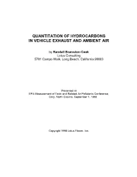 Quantitation of Hydrocarbons in Vehicle Exhaust and Ambient Air
