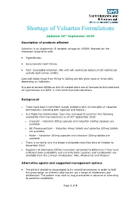Shortage of Valsartan Formulations