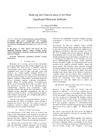 Studying and Classification of the Most Significant Malicious Software