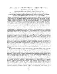 Thermodynamics of Radiation Pressure and Photon Momentum